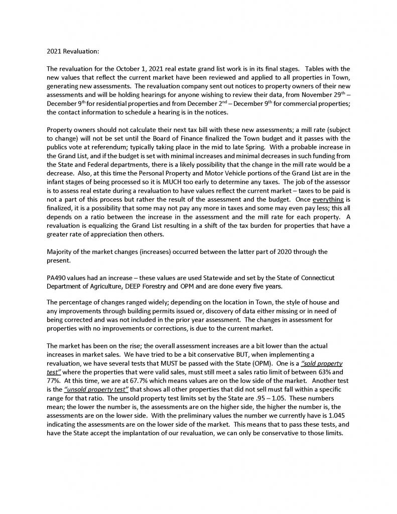 2021 Revaluation Information Town of Hebron