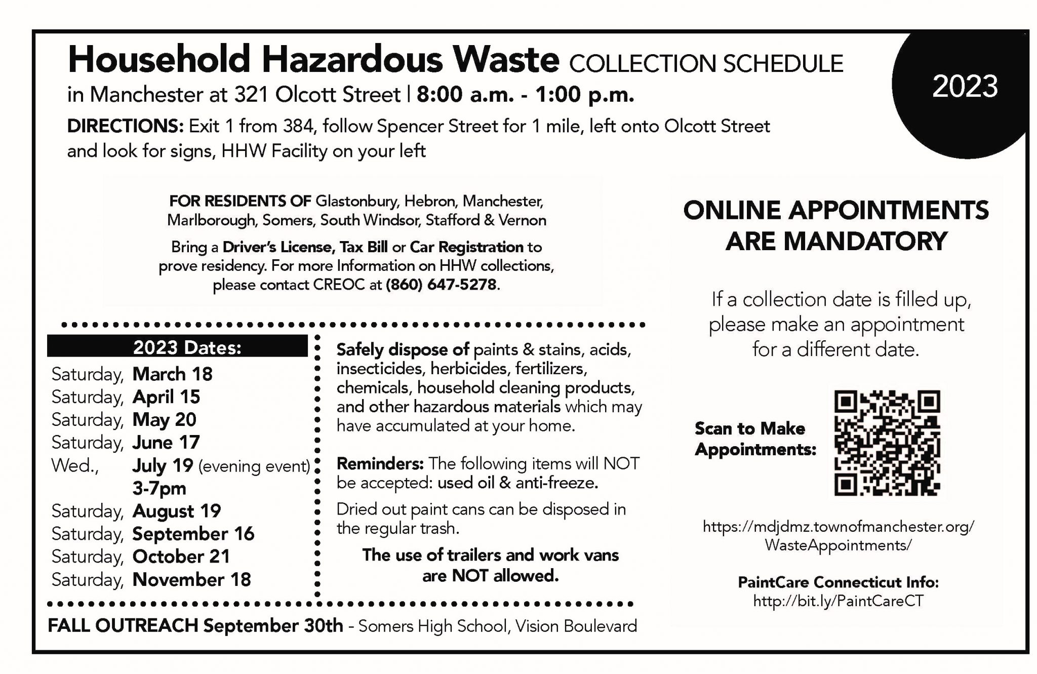 2023 HHW Collection Schedule Town of Hebron